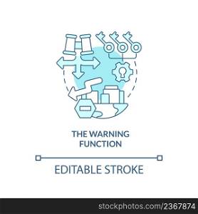 Warning function turquoise concept icon. Financial system. National economic security abstract idea thin line illustration. Isolated outline drawing. Editable stroke. Arial, Myriad Pro-Bold fonts used. Warning function turquoise concept icon