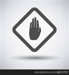 Warning hand icon on gray background with round shadow. Vector illustration.