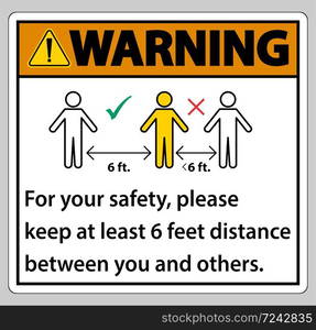 Warning Keep 6 Feet Distance,For your safety,please keep at least 6 feet distance between you and others.