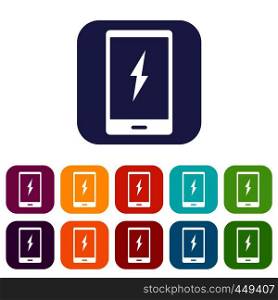 Warning phone icons set vector illustration in flat style In colors red, blue, green and other. Warning phone icons set flat