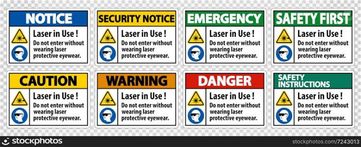 Warning PPE Safety Label,Laser In Use Do Not Enter Without Wearing Laser Protective Eyewear