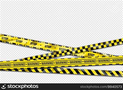 Warning ribbon. Realistic adhesive barricade tape. Black and yellow barrier, stop sign. Crossed caution lines with repeated ornament and stripes. Decorative poster and copy space. Vector police cordon. Warning ribbon. Realistic barricade tape. Black and yellow barrier, stop sign. Caution lines with repeated ornament and stripes. Decorative poster and copy space. Vector police cordon