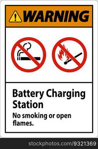Warning Sign Battery Charging Station, No Smoking Or Open Flames