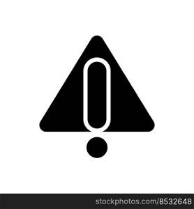 Warning sign black glyph icon. Danger and risk awareness. Important information. Drawing attention. Accident prevention. Silhouette symbol on white space. Solid pictogram. Vector isolated illustration. Warning sign black glyph icon