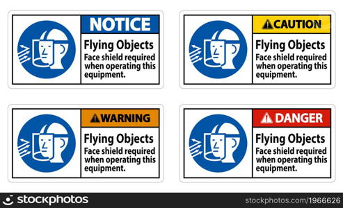 Warning Sign Flying Objects, Face Shield Required When Operating This Equipment