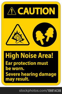 Warning Sign High Noise Area Ear Protection Must Be Worn, Severe Hearing Damage May Result