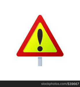 Warning sign icon in cartoon style on a white background. Warning sign icon, cartoon style