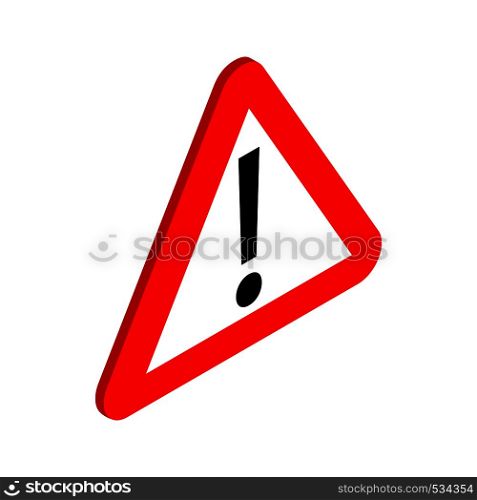 Warning sign icon in isometric 3d style on a white background. Warning sign icon, isometric 3d style