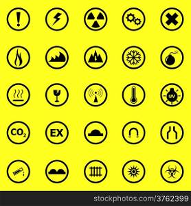 Warning sign icons on yellow background, stock vector
