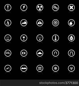 Warning sign icons with reflect on black background, stock vector