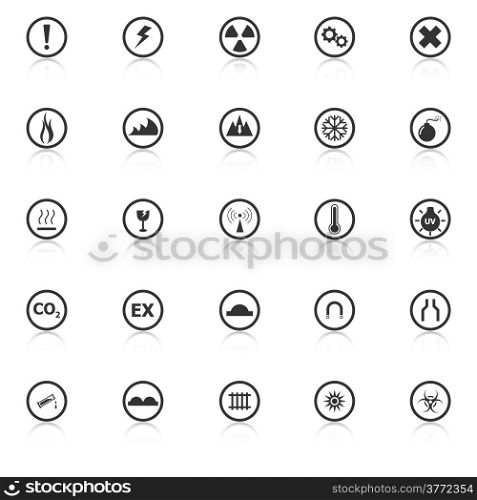 Warning sign icons with reflect on white background, stock vector