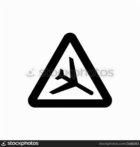 Warning sign of low flying aircraft icon in simple style isolated on white background. Warning sign of low flying aircraft icon