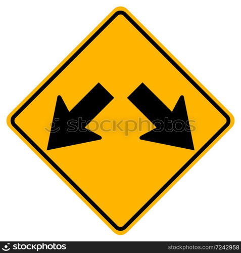 Warning signs Roadway splits on white background