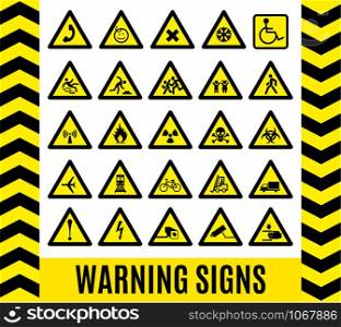 Warning signs set. Caution background.. Warning sign symbol. Set design icons element.