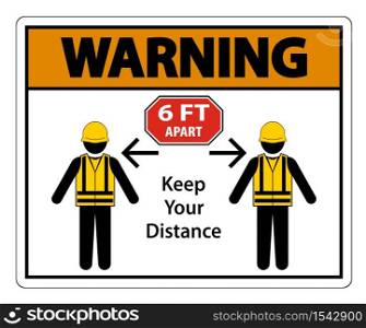Warning Social Distancing Construction Sign Isolate On White Background,Vector Illustration EPS.10