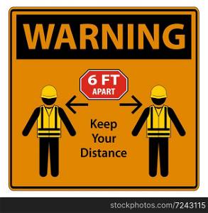 Warning Social Distancing Construction Sign Isolate On White Background,Vector Illustration EPS.10