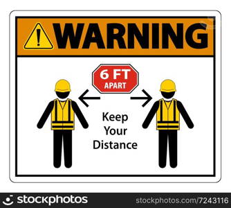 Warning Social Distancing Construction Sign Isolate On White Background,Vector Illustration EPS.10