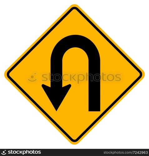 Warning traffic signs Hairpin curve to left on white background