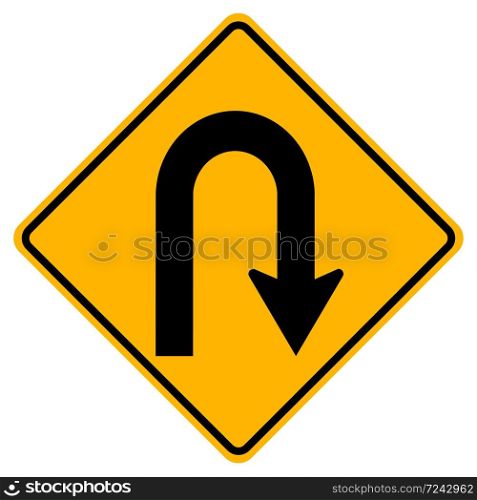 Warning traffic signs Hairpin curve to right on white background