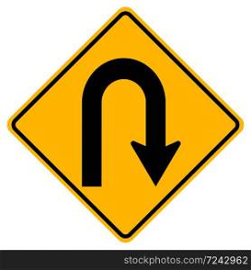 Warning traffic signs Hairpin curve to right on white background