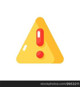 Warning vector flat color icon. Emergency message for user. Danger situation notification. Safety system interface. Cartoon style clip art for mobile app. Isolated RGB illustration. Warning vector flat color icon