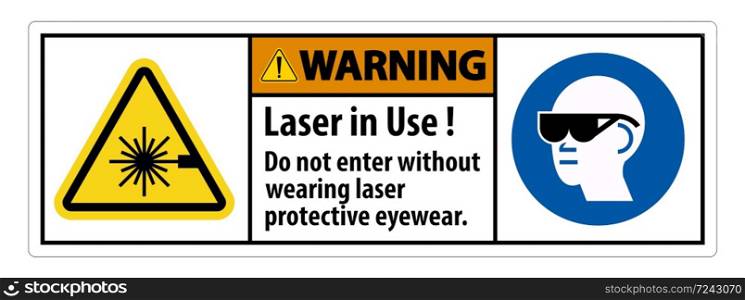 Warning Warning PPE Safety Label,Laser In Use Do Not Enter Without Wearing Laser Protective Eyewear