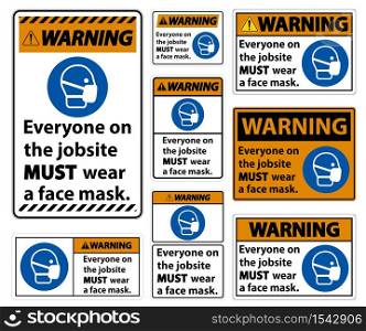 Warning Wear A Face Mask Sign Isolate On White Background,Vector Illustration EPS.10