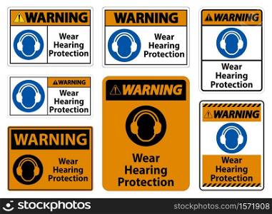 Warning Wear hearing protection sign on white background