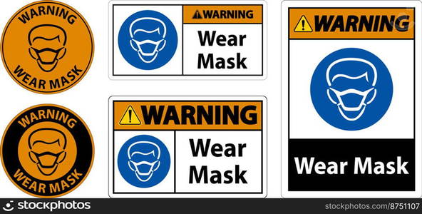 Warning Wear Mask Sign On White Background