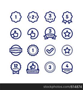 Warranty stamps line icons. Goods durability guarantee circular vector symbols isolated. Illustration of guarantee stamp, label seal. Warranty stamps line icons. Goods durability guarantee circular vector symbols isolated