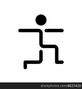 Warrior pose black glyph ui icon. Healthy and active lifestyle. Stretching. User interface design. Silhouette symbol on white space. Solid pictogram for web, mobile. Isolated vector illustration. Warrior pose black glyph ui icon