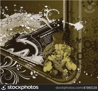 warriror with grunge background vector illustration
