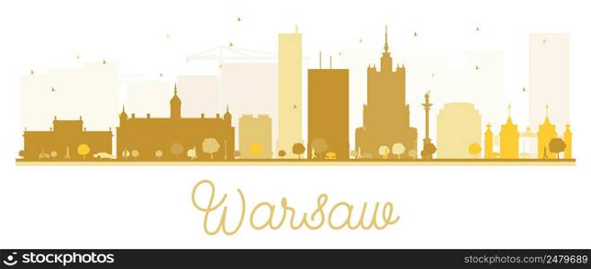 Warsaw City skyline golden silhouette. Vector illustration. Simple flat concept for tourism presentation, banner, placard or web site. Business travel concept. Cityscape with landmarks