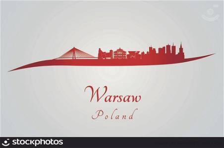 Warsaw skyline in red and gray background in editable vector file
