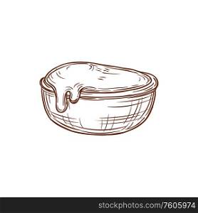 Wasabi, ketchup or mayonnaise in bowl isolated hand drawn sketch. Vector sauce in plate. Sauce, mayonnaise, ketchup wasabi in bowl isolated