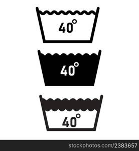 Wash at 40 degree icon on white background.  Outline wash at 40 degree or bellow sign. Temperature wash label. flat style.