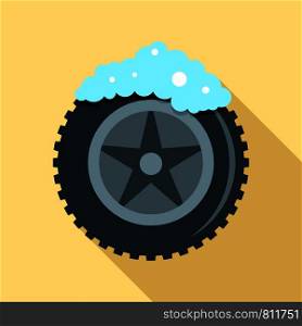 Wash car tire icon. Flat illustration of wash car tire vector icon for web design. Wash car tire icon, flat style