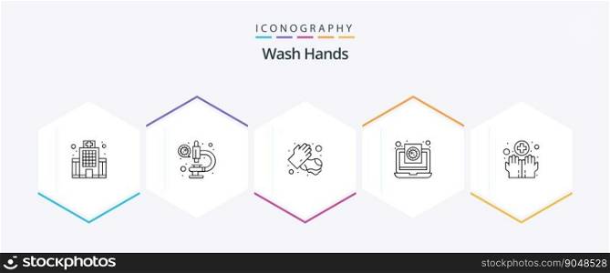 Wash Hands 25 Line icon pack including hands. report. soap. medical. coronavirus