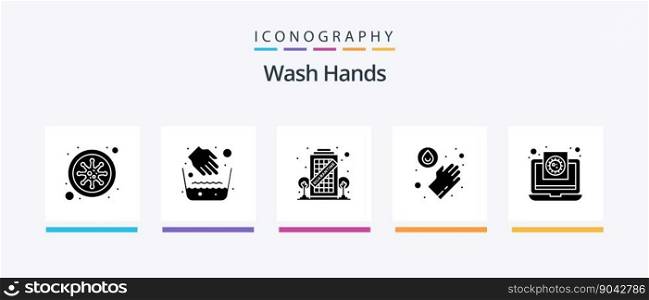 Wash Hands Glyph 5 Icon Pack Including medical. coronavirus. building. washing. hands. Creative Icons Design