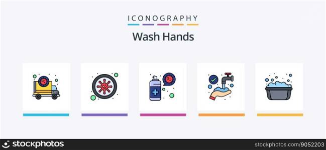 Wash Hands Line Filled 5 Icon Pack Including building. tissue. virus. roll. sanitizer. Creative Icons Design