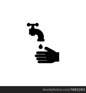 Wash Hands Under the Tap, Personal Hygiene. Flat Vector Icon illustration. Simple black symbol on white background. Washing Hands, Personal Hygiene sign design template for web and mobile UI element. Wash Hands Under the Tap, Personal Hygiene. Flat Vector Icon illustration. Simple black symbol on white background. Washing Hands, Personal Hygiene sign design template for web and mobile UI element.