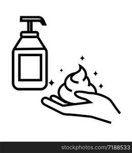 Wash hands with liquid soap vector icon filled flat sign for mobile concept and web design Hands antiseptic bottle glyph icon symbol, logo illustration eps 10. Wash hands with liquid soap vector icon filled flat sign for mobile concept and web design Hands antiseptic bottle glyph icon symbol, logo illustration