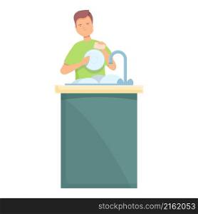 Wash home dish icon cartoon vector. Cleaning household. Domestic cleaner. Wash home dish icon cartoon vector. Cleaning household