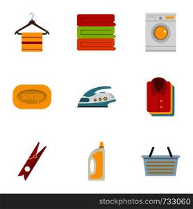 Wash icons set. Flat style set of 9 wash vector icons for web design. Wash icons set, flat style