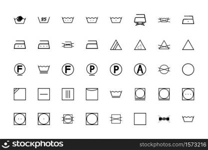Wash sign Clothes care symbols black color set solid style vector illustration. Wash sign Clothes care symbols black color set solid style image