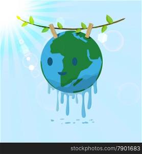 Washed Earth hanging on tree branch for drying. Vector for save the Earth concept.&#xA;