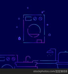 Washer, washing machine gradient line vector icon, simple illustration on a dark blue background, Plumbing related bottom border.. Washer, washing machine gradient line icon, vector illustration