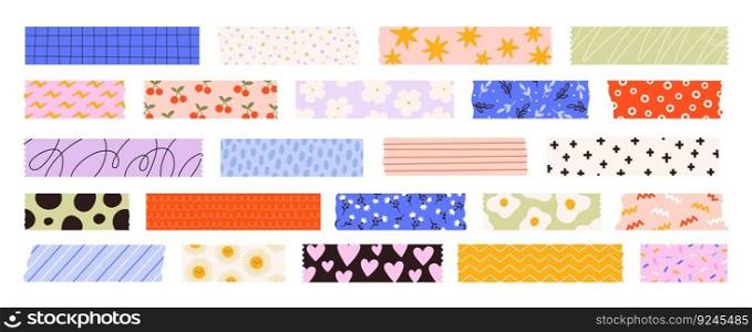 Washi tapes collection. Colourful scrapbook stripes, sticky label tags and decorative scotch strip. Border elements, paper sticker tape racy vector design of tape adhesive frame scrapbook illustration. Washi tapes collection. Colourful scrapbook stripes, sticky label tags and decorative scotch strip. Border elements, paper sticker tape racy vector design
