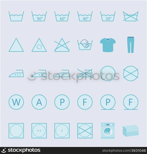 Washing and ironing clothes color flat icon set vector graphic illustration. Washing and ironing clothes color flat icon set