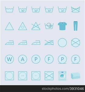 Washing and ironing clothes color flat icon set vector graphic illustration. Washing and ironing clothes color flat icon set